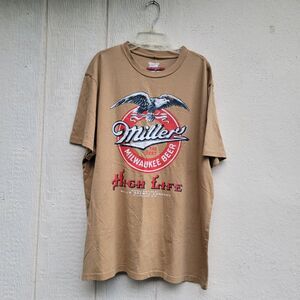 Miller High Life Mens graphic tee sz X-Large tan crewneck short sleeve